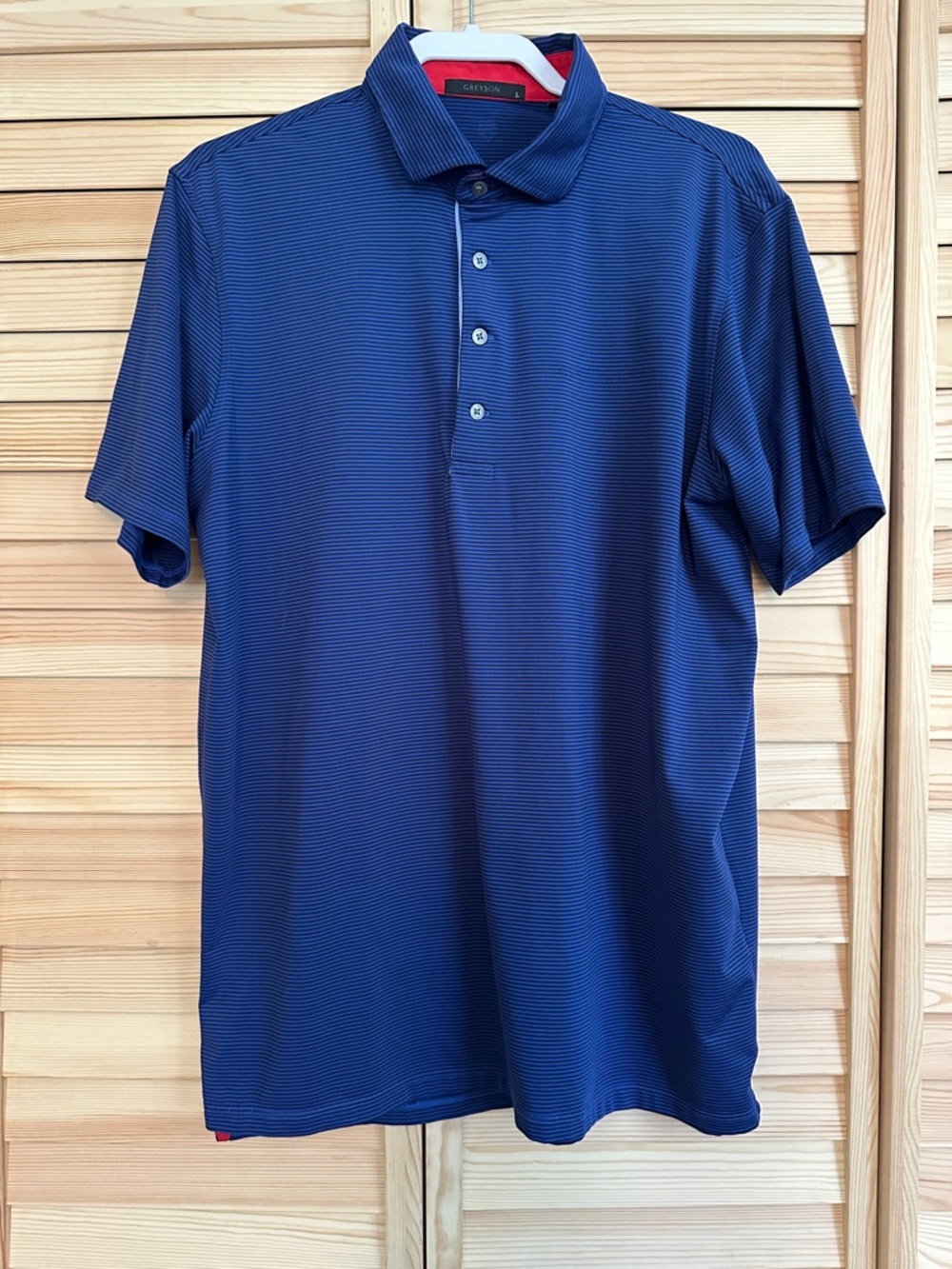Greyson Polo Men Large Blue Micro-Striped Short Sleeve Golf Performance
